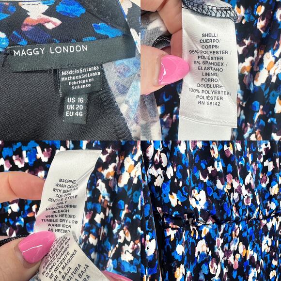 Maggy London Raglan Long Sleeve Crew Neck Blue Speckled Print Blouson Midi Dress - Picture 12 of 14